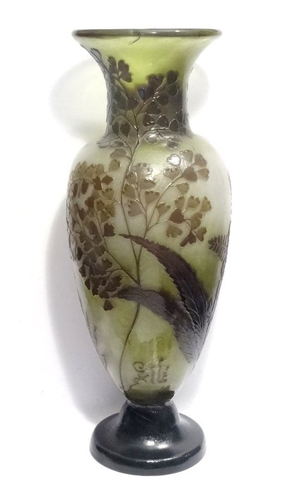 Emile Gallé - Large Clear Acid Glass Vase - Japanese Signature