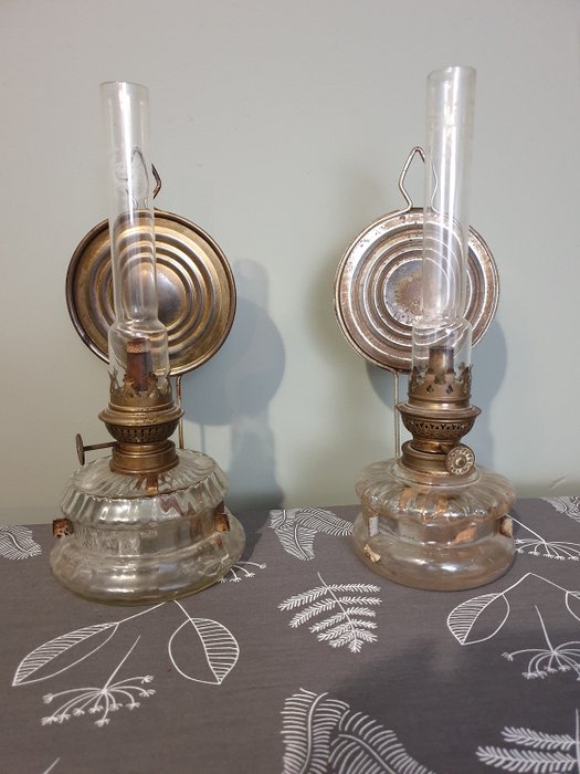 Kosmos Brenner en Camerco olielampen compleet met kous - oil lamp (2) - Brass, Crystal, Glass