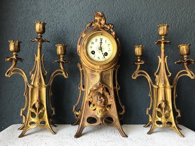 Lesueur - Art Nouveau - conjunto de relógio