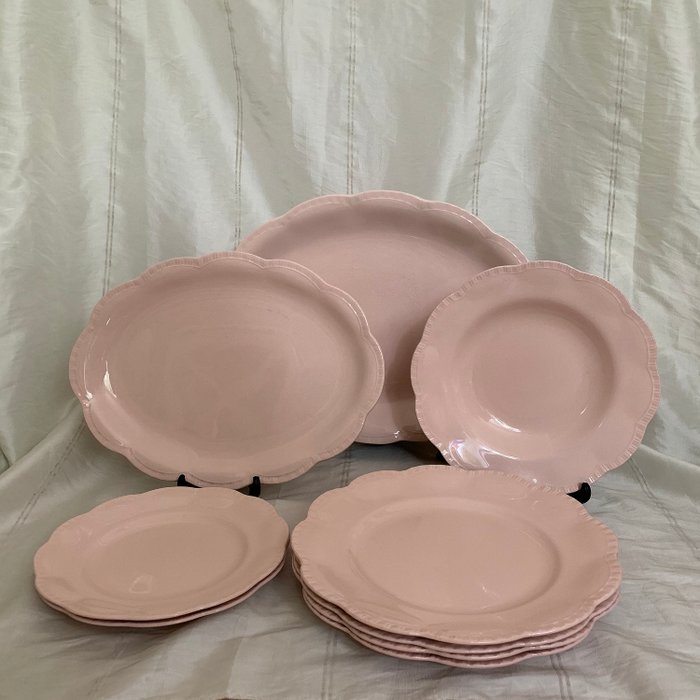 	 J&G Meakin  - 装饰艺术罗莎索尔淡粉色镶边菜肴和盘子，罕见 - 陶瓷