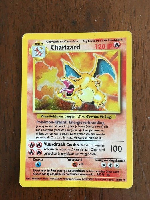 Pokemon - Pokémon - Trading card Pokemon Trading Kaart Charizard Holo  Base Set 4/102 - 1996