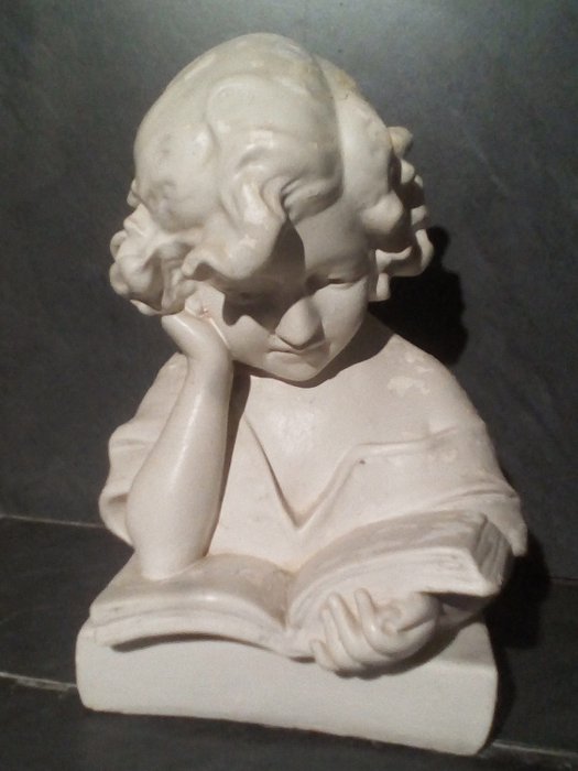 Antiguo busto de yeso de escultura - "El lector" - Art Déco - Yeso