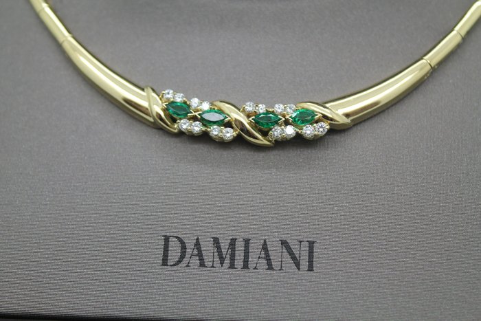 Damiani - 18 quilates Oro amarillo Brazalete, Collar Diamante - Esmeraldas | Barnebys
