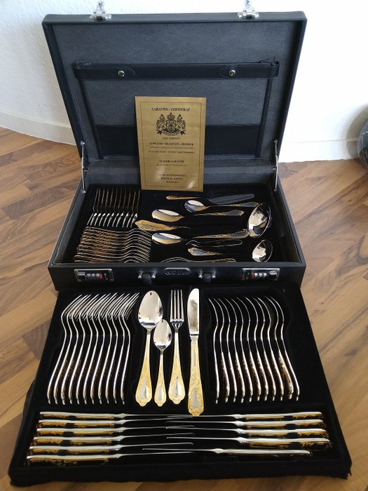 EBEL Solingen - 69-piece luxury cutlery for 12 people - 24 carat gold plated - unused - original price approx. 2.138 € - with certificate