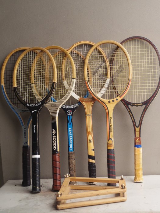 vintage wooden tennis rackets. including Slazenger. Adidas (7) - wood including walnut