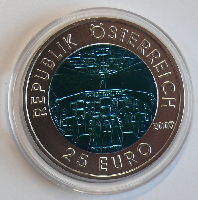 Áustria. 25 Euro 2007 "Luftfahrt" NIOB Proof  (Sem preço de reserva)