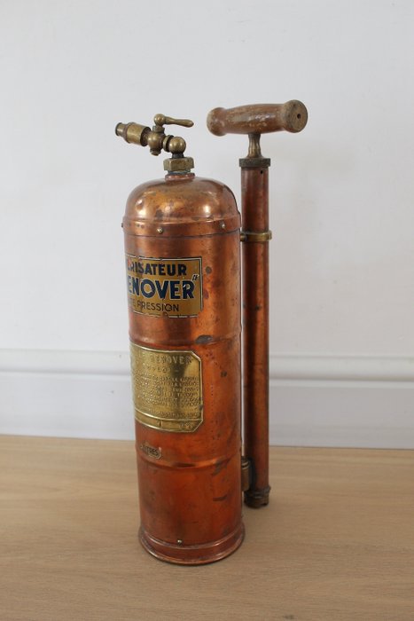 'Le Renover' - extintor de incêndio antigo - Cobre, Latão, Madeira