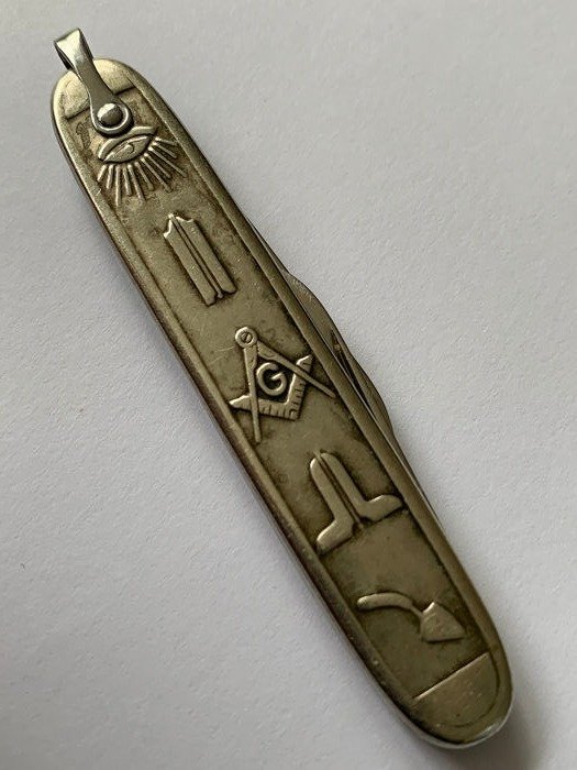 zilveren masonic vrijmetselaar kleine zakmes met symbolen (1) - stainless steel