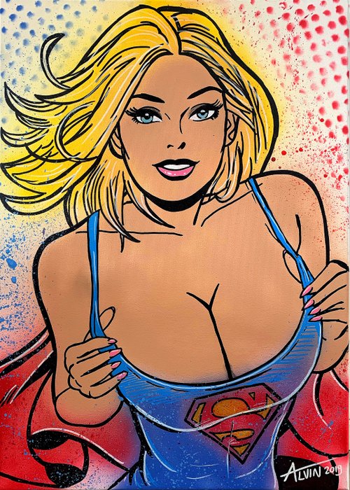 Alvin Silvrants - Sexy curvy Supergirl big boobs pop art Roy Lichtenstein style