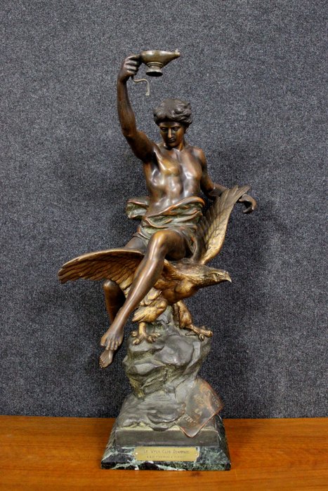 Émile Louis Picault (1833 – 1915) - Sculptură, statuia mare numita "studiul elibereaza gandul" - Dublu patina antimoniu - A doua jumătate a secolului 19