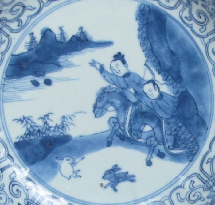 Bord (1) - Chinese export - Porselein - Jacht - Joosje te paard - China - 18e eeuw
