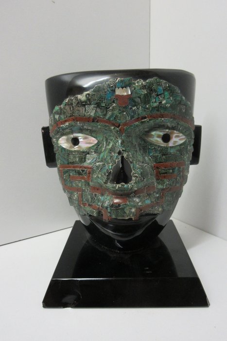 Aztecka statua, maska azteckiego boga ognia Xiuhtecuhtli obsydian (1) - Obsydian - Ameryka Południowa 