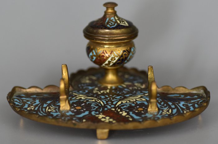 tinteiro - Napoleão III - Esmaltes cloisonné de bronze - século XIX