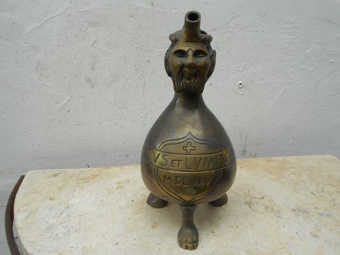 Una lámpara de aceite de hombre barba deus et lummen-MDLXXV 1575 - Bronce