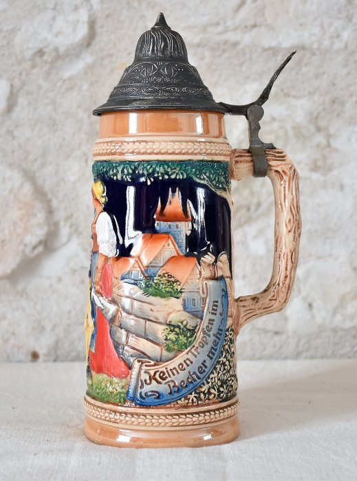 Austrian beer / mug - Porcelain and tin