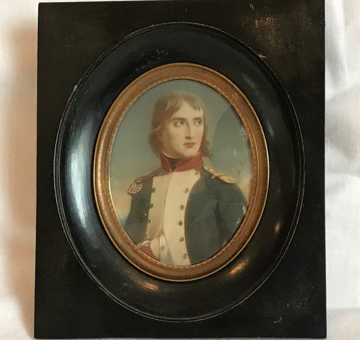 拿破仑波拿巴微型肖像签名 - 手绘瓷器