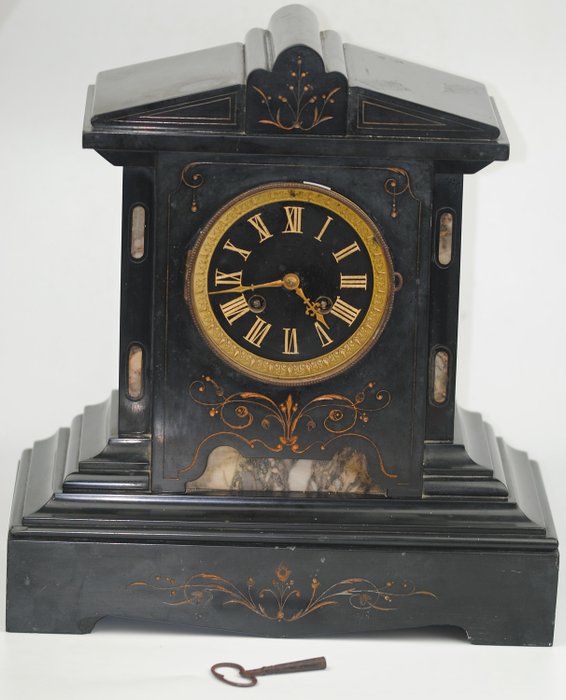 壁炉架时钟 - 大理石, 铜锌锡合金 - 19C / 20世纪初