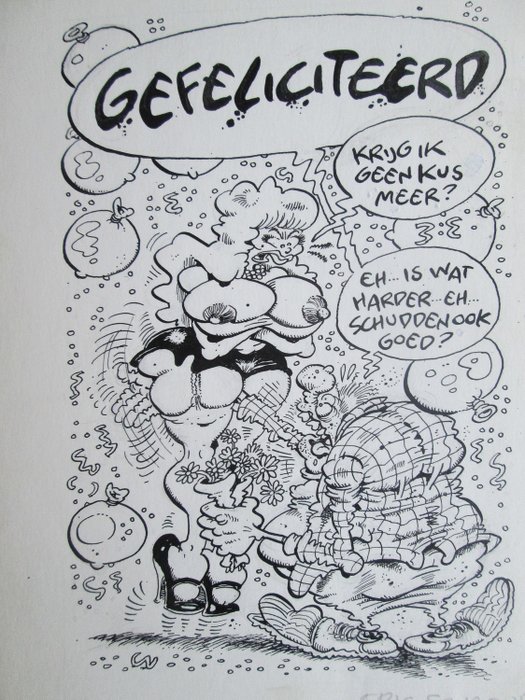 Schreurs, Eric - Originele tekening - Ontwerp Ansichtkaart - Kus (1989)