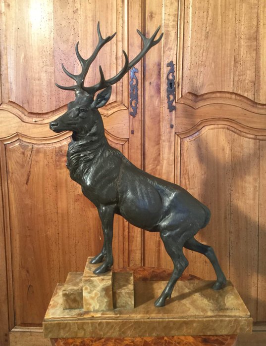 Louis-Albert Carvin (1860-1951) - Deer, Sculpture - Régule - Début du XXe siècle