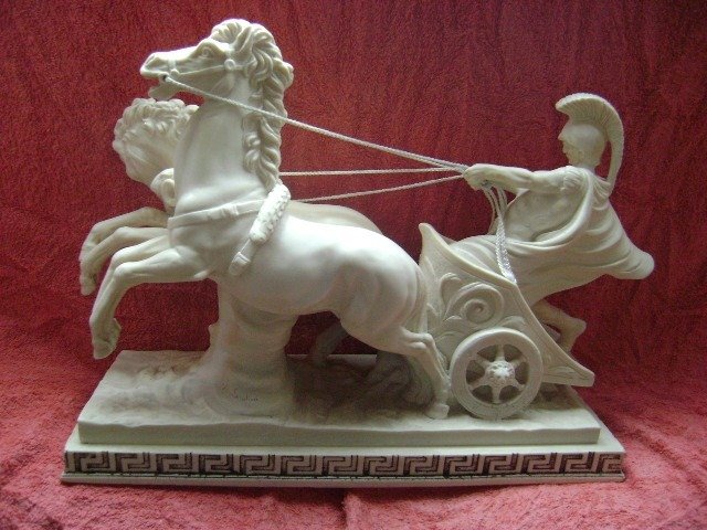 Amilcare Santini - atelier A. Santini - Sculpture "Roman chariot" (1) - Romanesque Style - Ivorine.