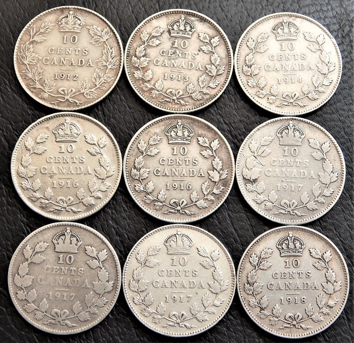 Very Fine 1918 Canada Silver 10 Cents