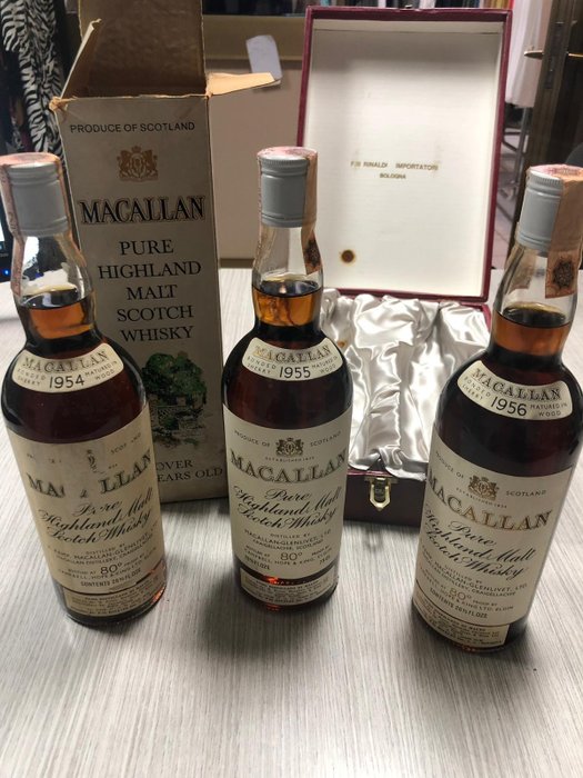 Macallan 1954 - 1955 - 1956 - Pure Highland malt scotch whisky  - 75cl - 3 bottles