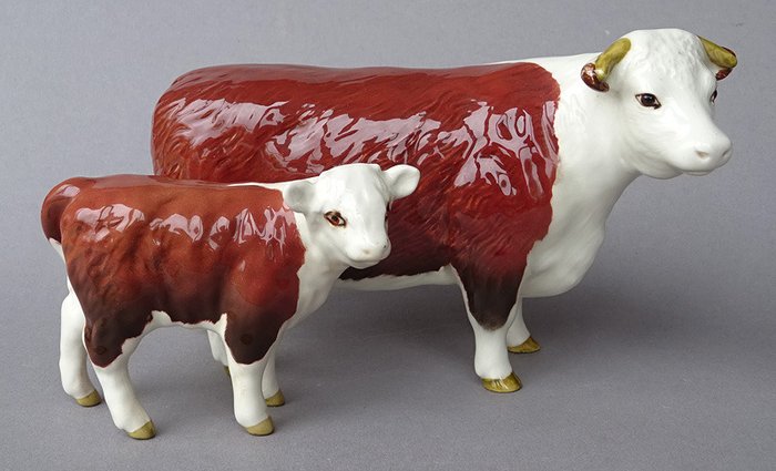 Beswick - 小雕像 - 赫里福德牛和小牛 - 瓷器