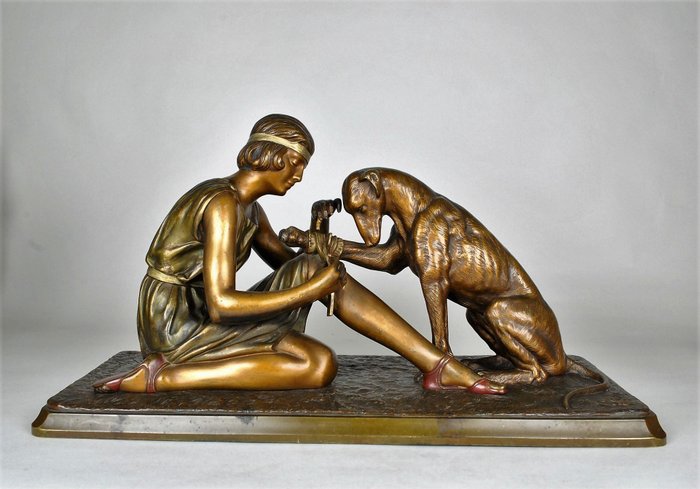 D H Chiparus - Escultura de bronce-' accidente de caza '