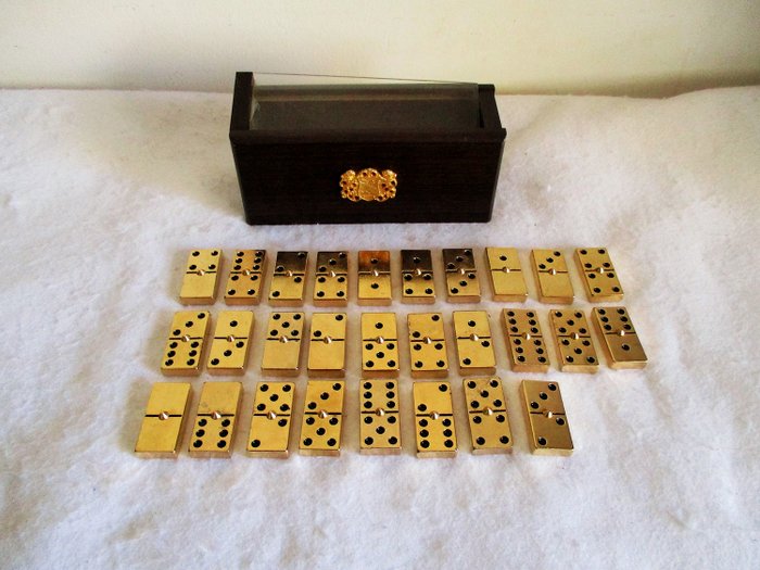 Heavy solid Brass domino game - Brass, Wood