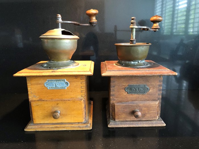 Peter Dienes - Old pre-war coffee grinders (2) - wood cast iron copper