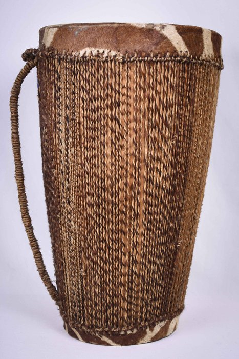 Grote Afrikaanse trommel - Hout, In de stijl van de zebrahuid - DR Congo 