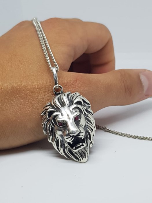 925 Silver - Necklace with pendant, Roaring lion. - Catawiki