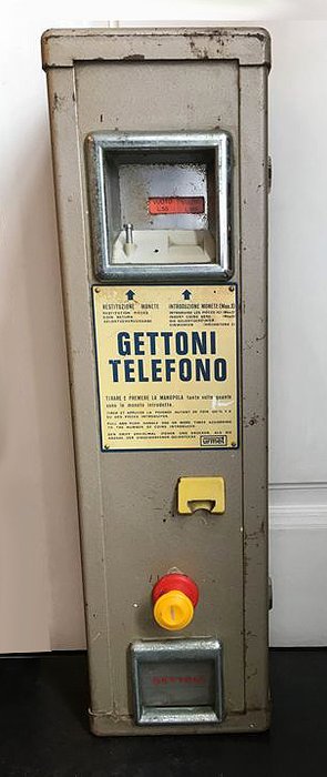 Gettoniera Sip anni 70/80 e 15 gettoni telefonici - Weinlesetelefon-Münzautomat schlürfen - Eisen (Gusseisen/ Schmiedeeisen), Plastik, Stahl