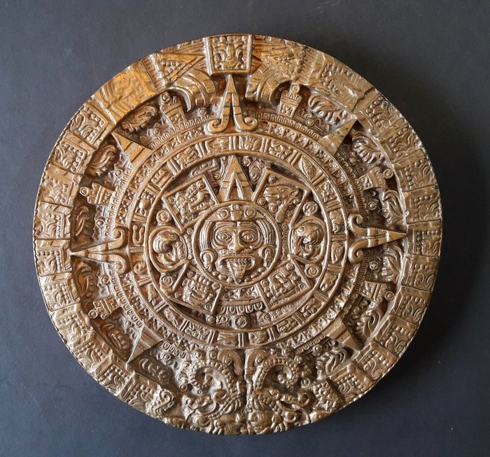 Lourd, bronze Aztèque, calendrier Maya - Sunstone - Bronze - Mexique 