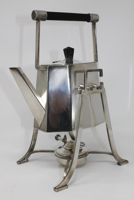 BEPWF - Berliner Eloktrplated Warenfabrik - Silvered coffee or teapot on standard with burner - Art Deco
