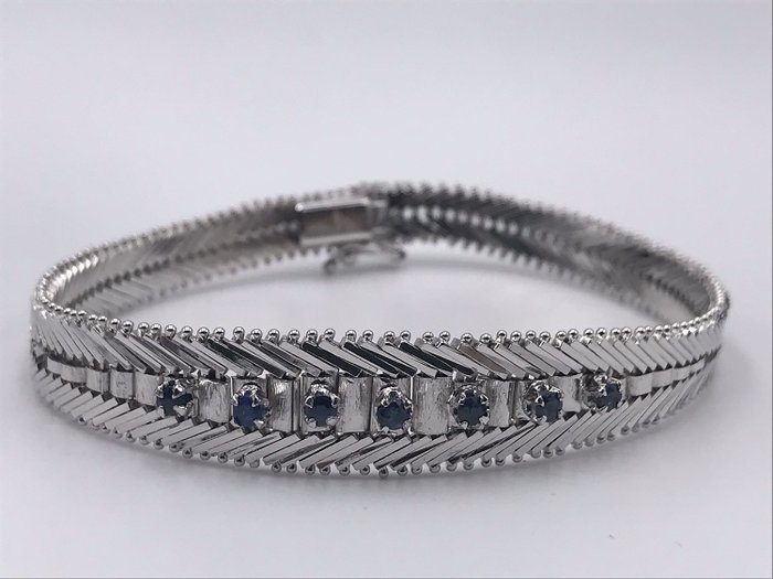 835 Silver - Bracelet, VINTAGE - ladies bracelet set with blue stones in 835 silver