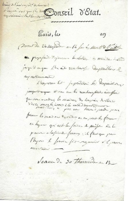 [Napoléon] - Joseph Henri Laine - Minute Personnelle Autographe sur le Mont de Piété - 1805
