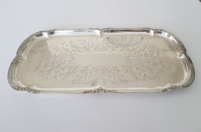 Prima NS (Nilsjohan Sweden) - Heavy, silver-plated tray with floral decor - 650 grams