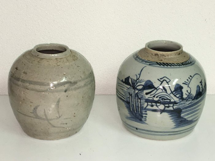 2 potes de gengibre chinês antigo - Barro/Cerâmica - China - século XIX