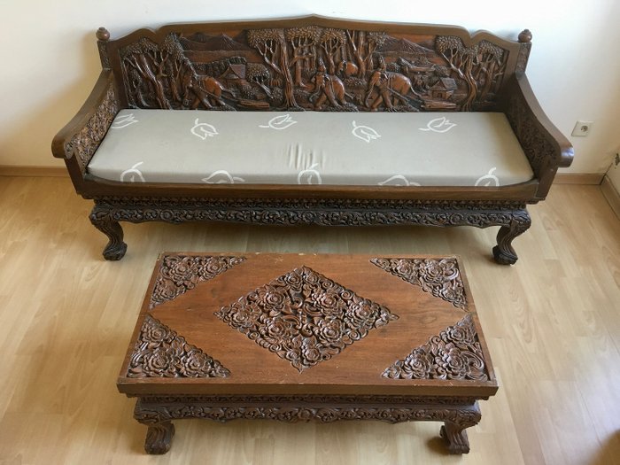 Thai furniture set carvings (4) - Asian wood - Thailand - mid 20th century