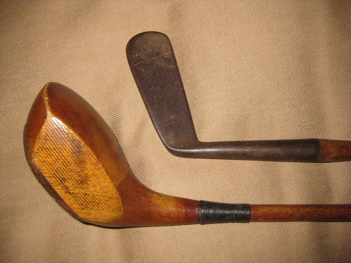 Two antique golf clubs (hickory shaft) Driver & Putter - Wood
