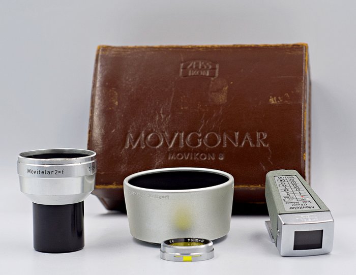 Zeiss Ikon Movigonar - Movikon 8 - Movitelar Lens Set - Viewfinder, Lens Shade, filter, Original Case - 1954  