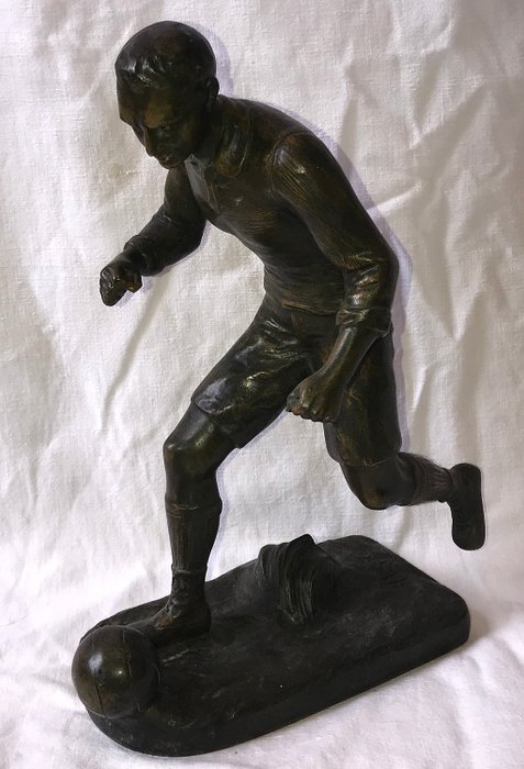 Henry Fugere (1872-1944) - 足球運動員雕塑 - 拼寫，青銅色 - 20世紀初