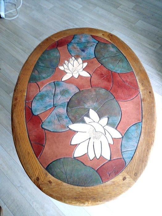 Barrois - Vallauris - Couchtisch (1) - Expressionismus - Holz - Eiche, Keramik