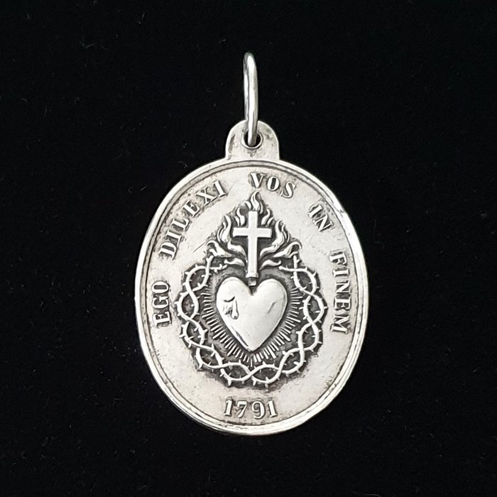 Silberne religiöse konterrevolutionäre Herz-Jesu-Medaille - Vendée - Selten