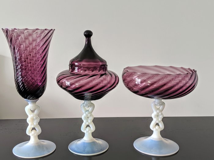 Empoli Vintage Murano - Krukke, Skål, Vase (3) - Vintage Italiensk Opaline Glas