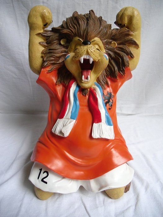 Stor 40 cm høj statue orange fodbold løve nederlandsk nationalt team - polystone