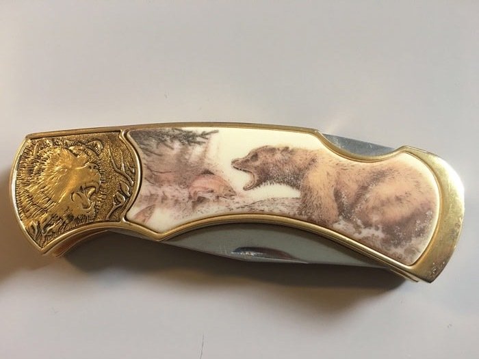 Franklin Mint - Canivete "Urso" - banhado a ouro de 24 quilates - Aço