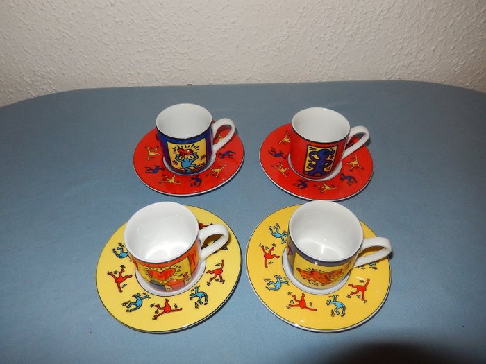 Keith Haring - Könitz - 4個濃咖啡杯子和碟子 - 瓷器