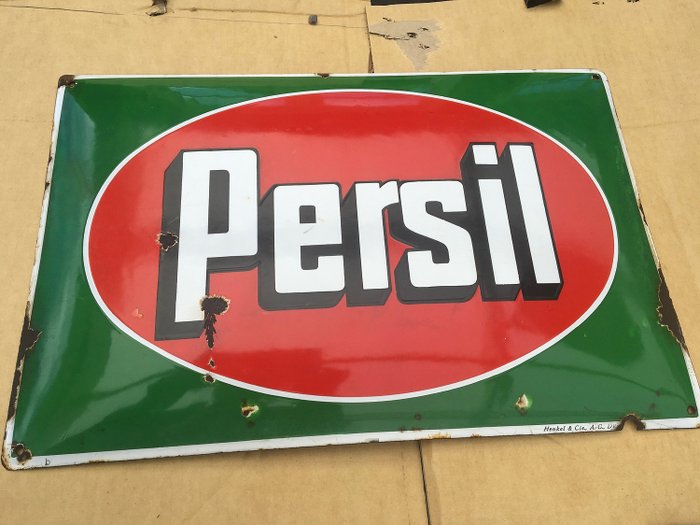 Persil - Henkel & Cie., A-G Dusseldorf - 宝莹，珐琅标志。 ca.1930 (1) - 搪瓷, 珐琅，金属